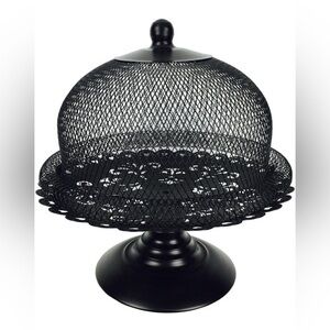 Cupcake Cake Food Stand Rack Plate w/ Dome Lid Display Holder (black)